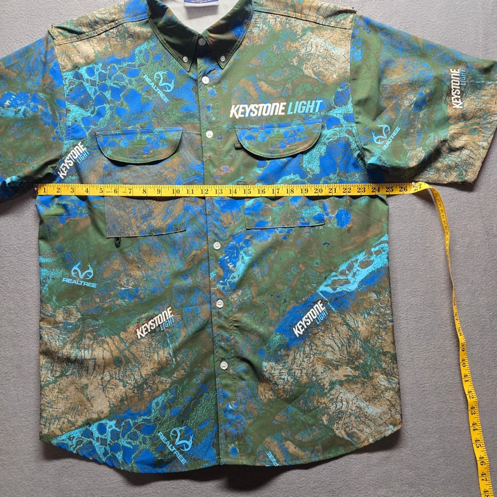 Keystone Light x Realtree Fishing Shirt Mens Large Blue Camo Button Up Vented - Picture 4 of 6